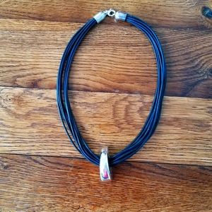Silpada Black Leather and Sterling Silver Necklace